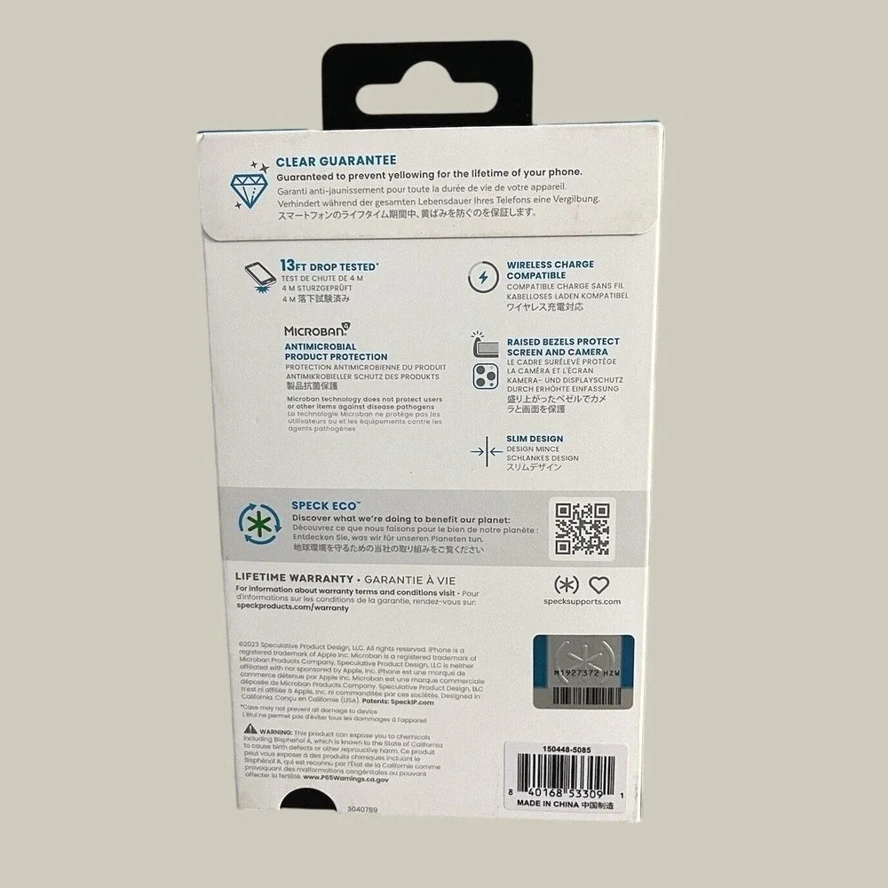 Speck Presidio Perfect Clear iPhone 15 Pro Case 13ft Drop Protection New